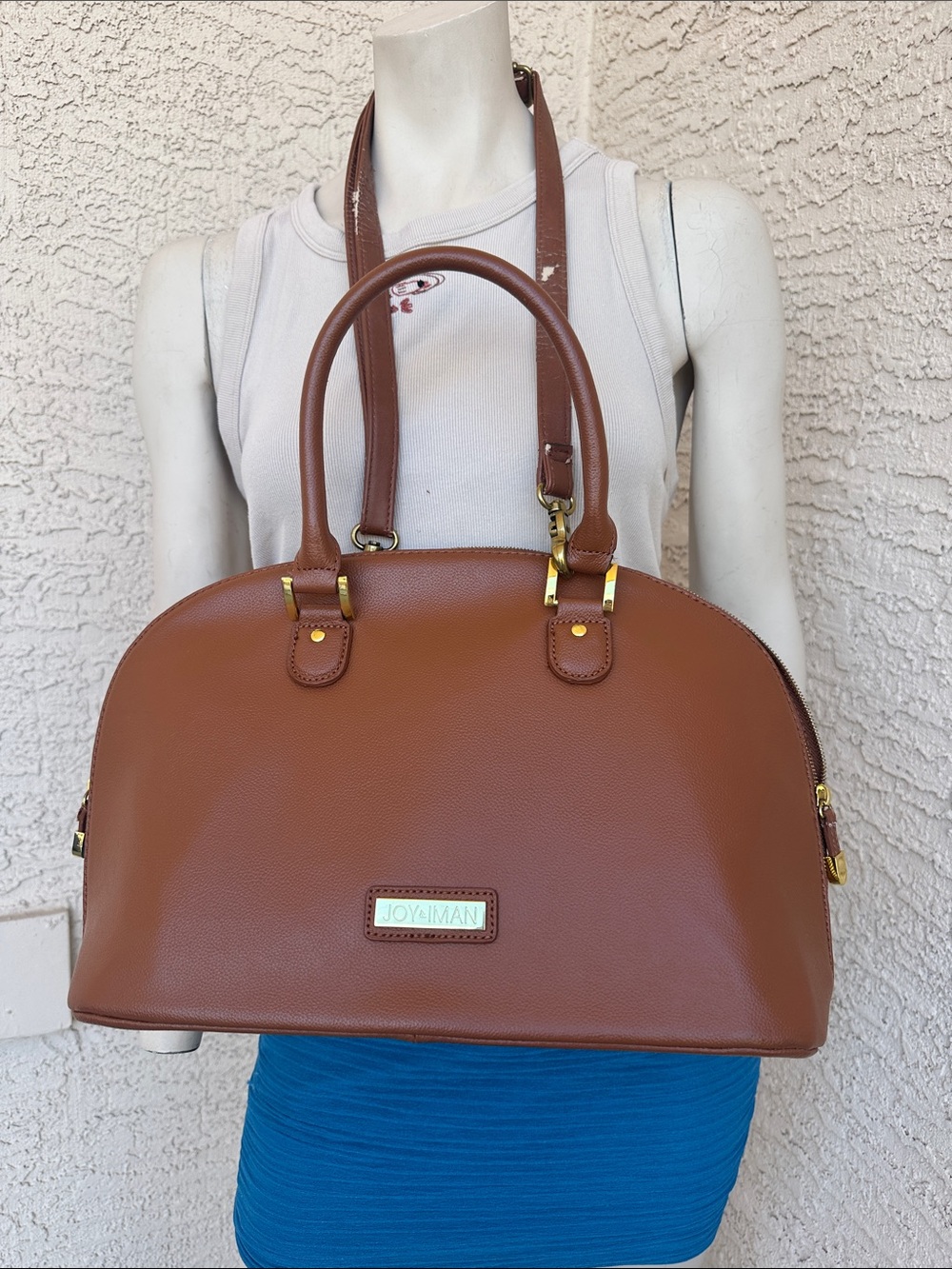 Joy & Iman Caramel Brown Dome Satchel Handbag